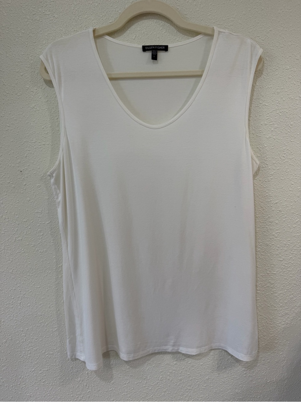 Eileen Fisher Scoop Neck White Sleeveless Tank Women's Size Large Viscose